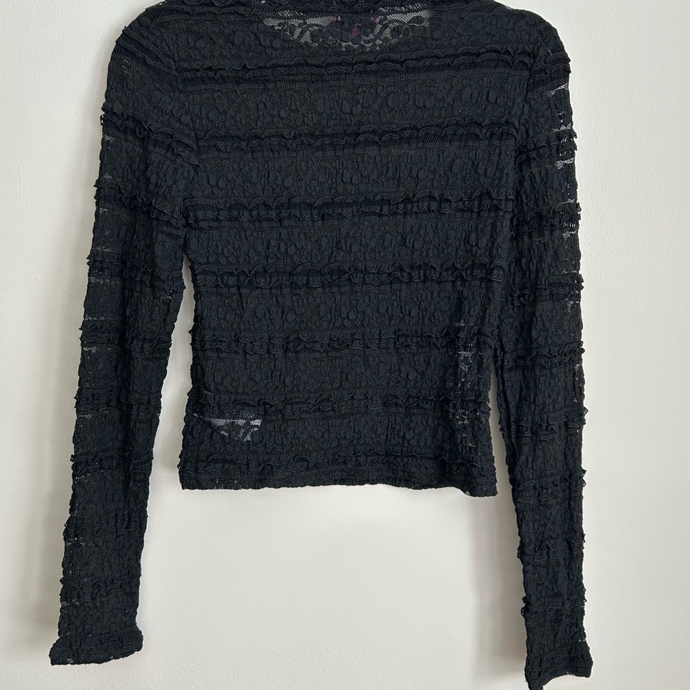Edikted Black Sheer Lace Crop Top Medium Long Sleeve Y2K NWT Stretch - Picture 6 of 9
